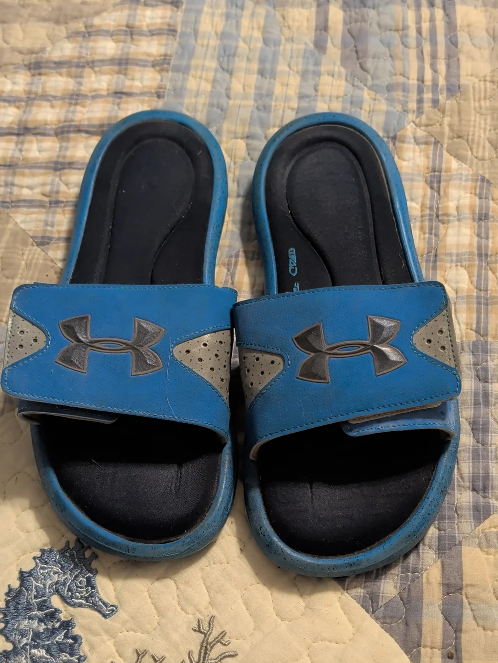 Under Armour Mens Blue and Black Adjustable Slide Sandals